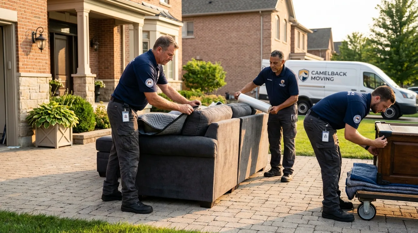 Large estate moving crew wrapping furniture in Elkland, PA