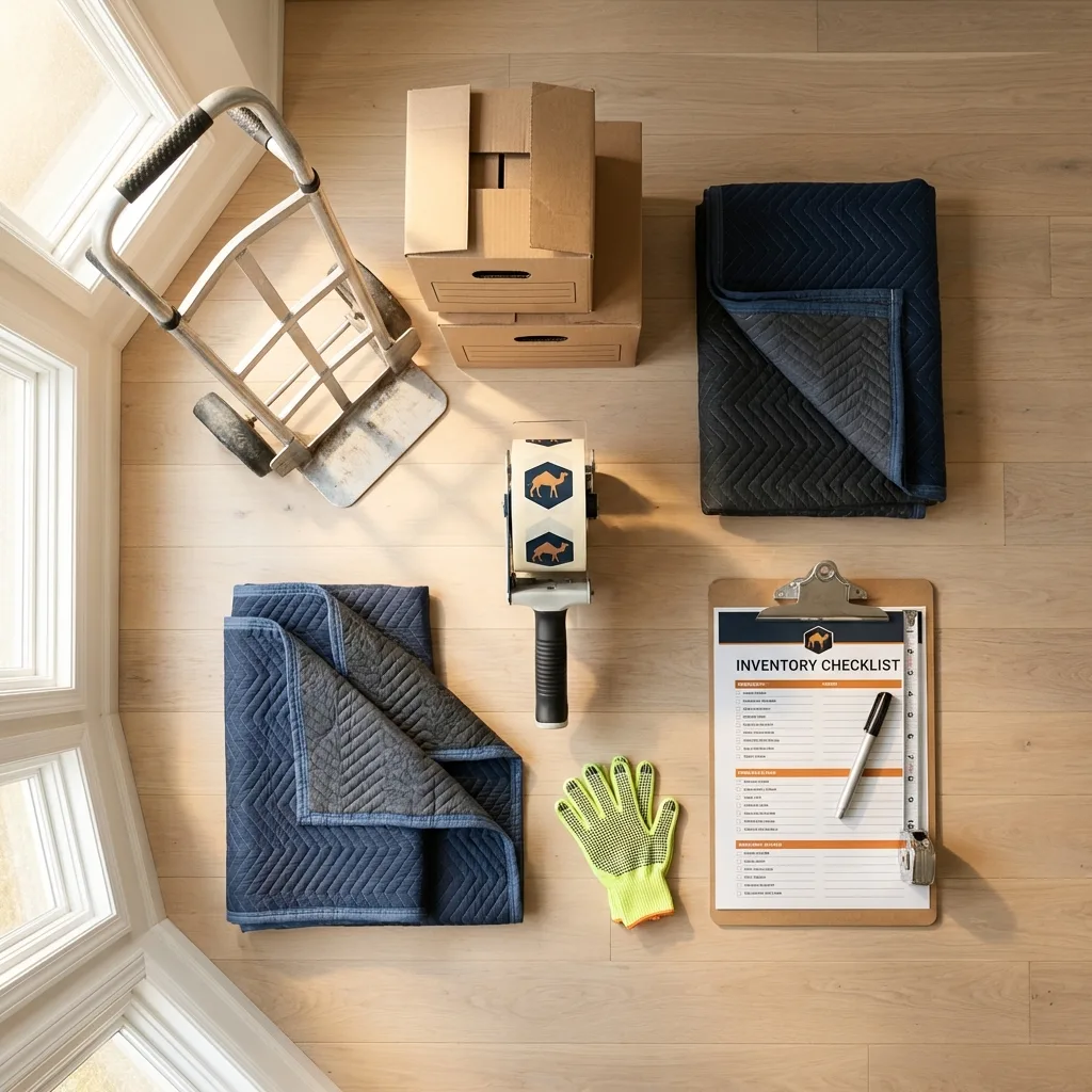 Professional moving supplies and packing materials layout for Elkland residential relocations